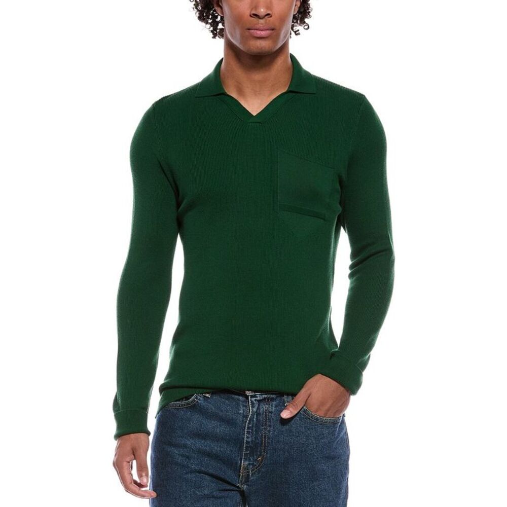 Slowear Mens Knit Polo Shirt, Green
